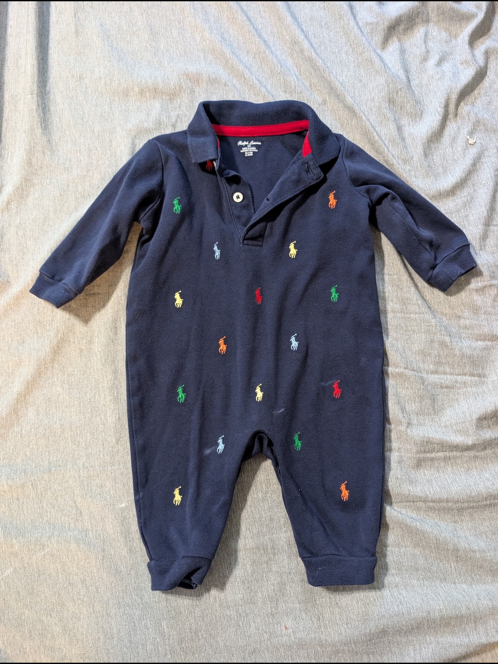 Polo by Ralph Lauren Navy One-Piece with Multicolor Pony Embroidery